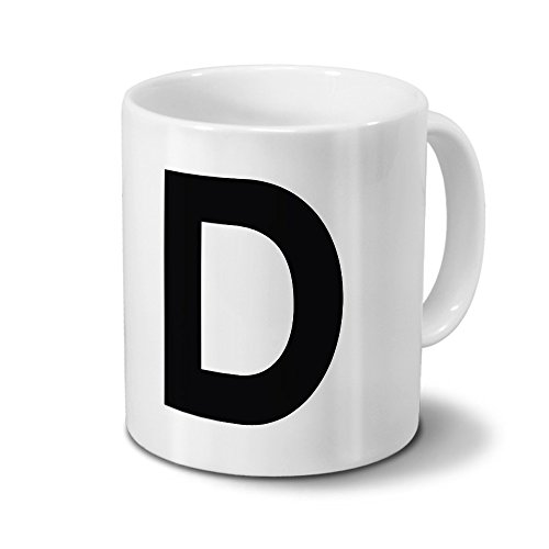 printplanet Tasse mit dem Buchstaben D - Motiv Letters - Trend, Modern, Kaffeebecher, Mug, Becher, Kaffeetasse - Farbe Weiß von printplanet