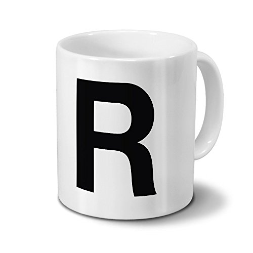 printplanet Tasse mit dem Buchstaben R - Motiv Letters - Trend, Modern, Kaffeebecher, Mug, Becher, Kaffeetasse - Farbe Weiß von printplanet