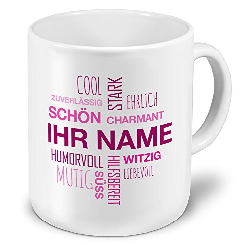 printplanet XXL Riesen-Tasse mit Namen personalisiert - Motiv Positive Eigenschaften (Modern) Pink - individuell gestalten - Namenstasse, Kaffeebecher, Becher, Mug von printplanet