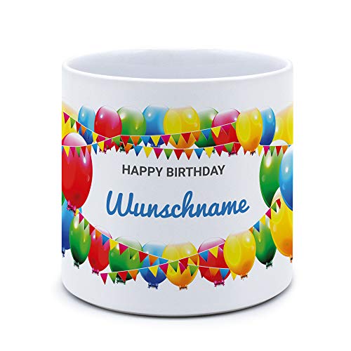 printplanet® - Blumentopf mit Namen oder Text selbst gestalten - Pflanztopf Bedrucken - Motiv: Happy Birthday Ballons von printplanet