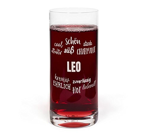 printplanet® Glas mit Namen Leo graviert - Leonardo® Trinkglas mit Gravur - Design Positive Eigenschaften von printplanet