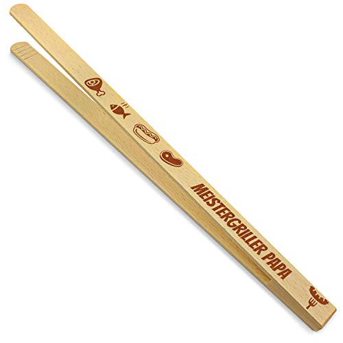 printplanet® - Holz Grillzange mit Meistergriller Papa - graviert - Gravierte Holzgrillzange mit Namen - 40 cm Länge von printplanet