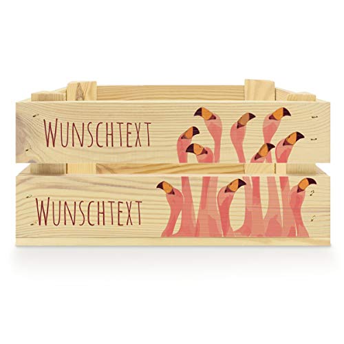 printplanet® - Holzkiste mit Name selbst gestalten - Holzkiste mit Text oder Wunschnamen Personalisieren und Bedrucken - Motiv : Flamingo von printplanet