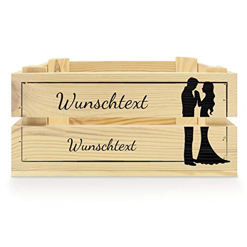 printplanet® - Holzkiste mit Name selbst gestalten - Holzkiste mit Text oder Wunschnamen Personalisieren und Bedrucken - Motiv : Hochzeit von printplanet