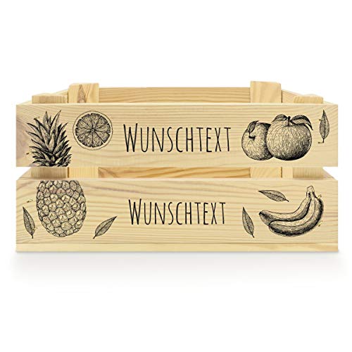 printplanet® - Holzkiste mit Name selbst gestalten - Holzkiste mit Text oder Wunschnamen Personalisieren und Bedrucken - Motiv : Obst von printplanet