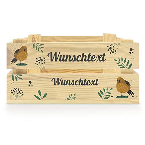 printplanet® - Holzkiste mit Name selbst gestalten - Holzkiste mit Text oder Wunschnamen Personalisieren und Bedrucken - Motiv : Vogel von printplanet