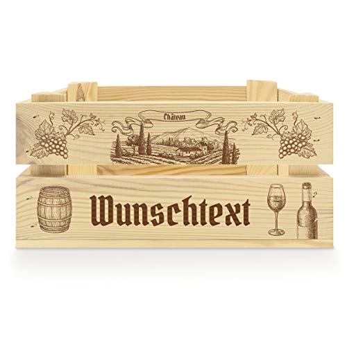printplanet® - Holzkiste mit Name selbst gestalten - Holzkiste mit Text oder Wunschnamen Personalisieren und Bedrucken - Motiv : Weingut von printplanet