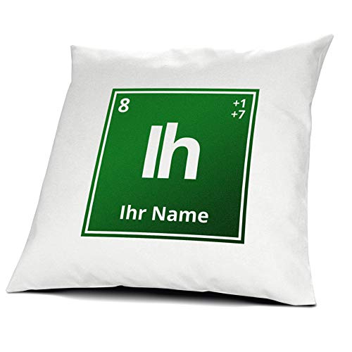 printplanet® Kissen mit Namen personalisiert - 100% Baumwoll Kopfkissen - Motiv Elementsymbol Grün individuell gestalten - Kissenbezug inkl. Füllung - 40 x 40 cm von printplanet