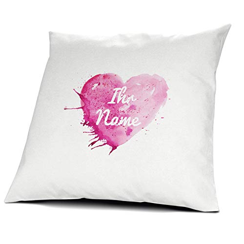 printplanet® Kissen mit Namen personalisiert - 100% Baumwoll Kopfkissen - Motiv Painted Heart individuell gestalten - Kissenbezug inkl. Füllung - 40 x 40 cm von printplanet