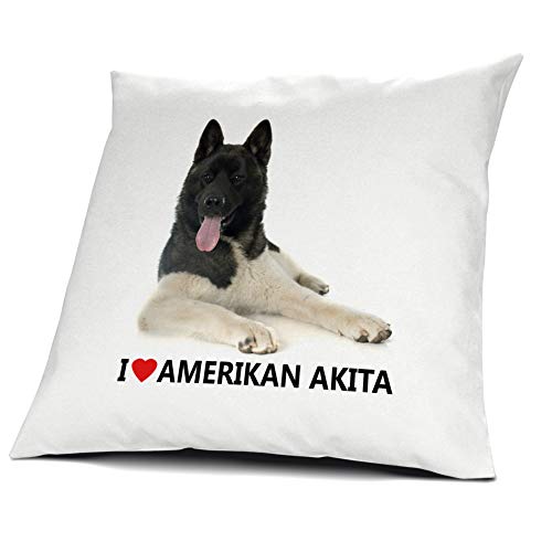 printplanet® Kopfkissen American Akita, Kissen mit Füllung I Love American Akita, 40 cm, 100% Baumwolle von printplanet