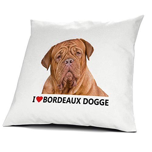printplanet® Kopfkissen Bordeaux Dogge, Kissen mit Füllung I Love Bordeaux Dogge, 40 cm, 100% Baumwolle von printplanet
