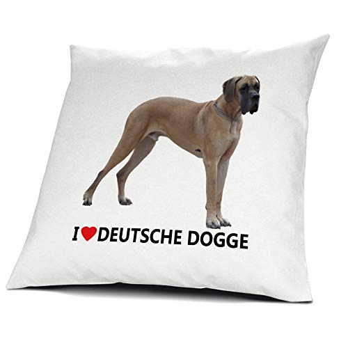 printplanet® Kopfkissen Deutsche Dogge, Kissen mit Füllung I Love Deutsche Dogge, 40 cm, 100% Baumwolle von printplanet