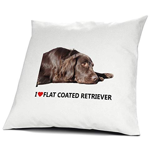 printplanet® Kopfkissen Flat Coated Retriever, Kissen mit Füllung I Love Flat Coated Retriever, 40 cm, 100% Baumwolle von printplanet