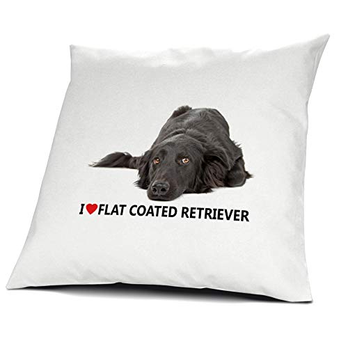 printplanet® Kopfkissen Flat Coated Retriever, Kissen mit Füllung I Love Flat Coated Retriever, 40 cm, 100% Baumwolle von printplanet