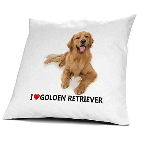 printplanet® Kopfkissen Golden Retriever, Kissen mit Füllung I Love Golden Retriever, 40 cm, 100% Baumwolle von printplanet