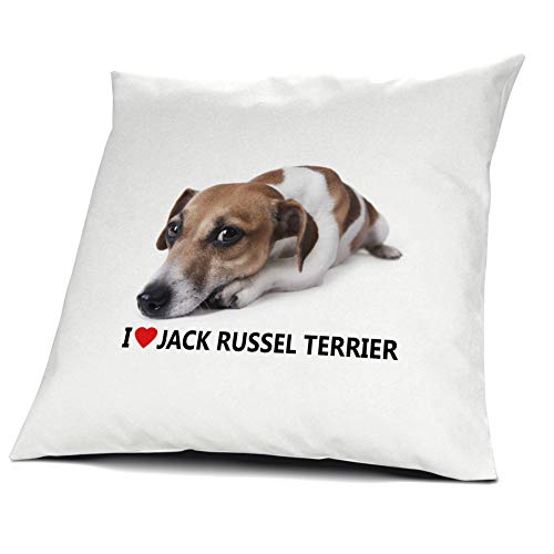 printplanet® Kopfkissen Jack Russell Terrier, Kissen mit Füllung I Love Jack Russell Terrier, 40 cm, 100% Baumwolle von printplanet