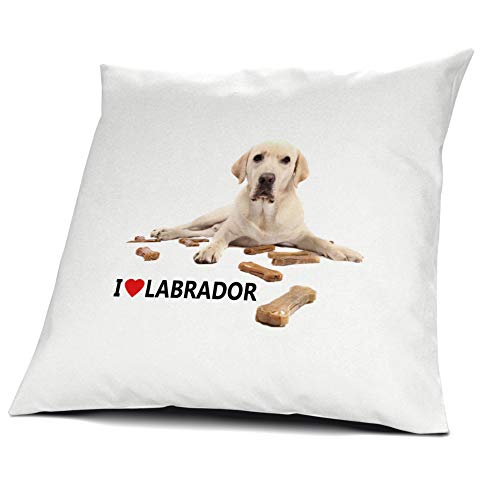 printplanet® Kopfkissen Labrador, Kissen mit Füllung I Love Labrador, 40 cm, 100% Baumwolle von printplanet