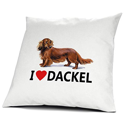 printplanet® Kopfkissen Langhaardackel, Kissen mit Füllung I Love Langhaardackel, 40 cm, 100% Baumwolle von printplanet