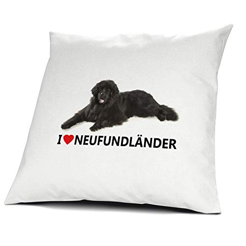 printplanet® Kopfkissen Neufundländer, Kissen mit Füllung I Love Neufundländer, 40 cm, 100% Baumwolle von printplanet