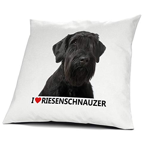 printplanet® Kopfkissen Riesenschnauzer, Kissen mit Füllung I Love Riesenschnauzer, 40 cm, 100% Baumwolle von printplanet