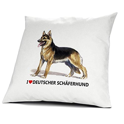 printplanet® Kopfkissen Schäferhund, Kissen mit Füllung I Love Schäferhund, 40 cm, 100% Baumwolle von printplanet