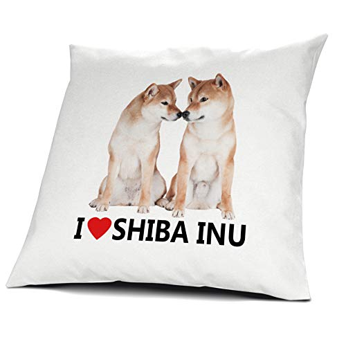 printplanet® Kopfkissen Shiba Inu, Kissen mit Füllung I Love Shiba Inu, 40 cm, 100% Baumwolle von printplanet