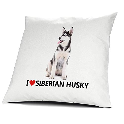 printplanet® Kopfkissen Siberian Husky, Kissen mit Füllung I Love Siberian Husky, 40 cm, 100% Baumwolle von printplanet