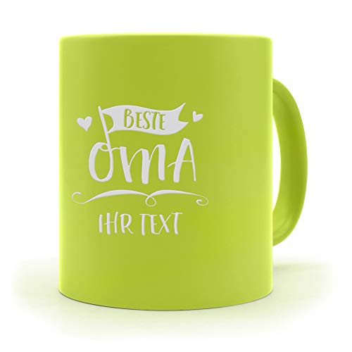 printplanet® - Neon-Tasse mit Namen selbst gestalten - Namenstasse gravieren - Farbe: Gelb - Motiv: Beste Oma von printplanet