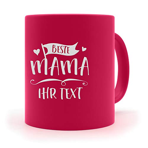 printplanet® - Neon-Tasse mit Namen selbst gestalten - Namenstasse gravieren - Farbe: Pink - Motiv: Beste Mama von printplanet