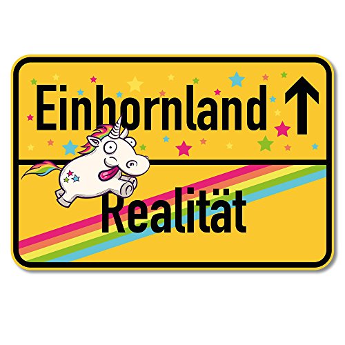 printplanet® Ortsschild Einhornland - 1 - Einhorn Schild aus 5 mm PVC Kunststoff - Größe 600 mm x 400 mm von printplanet