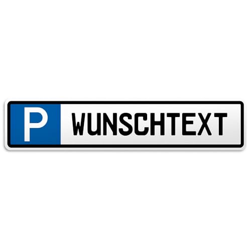 PrintPlanet® Parkplatzschild Privatparkplatz - Mit eigenem Text oder Kennzeichen - Schild aus 5 mm PVC Kunststoff - Größe 520 mm x 115 mm - Blau von printplanet