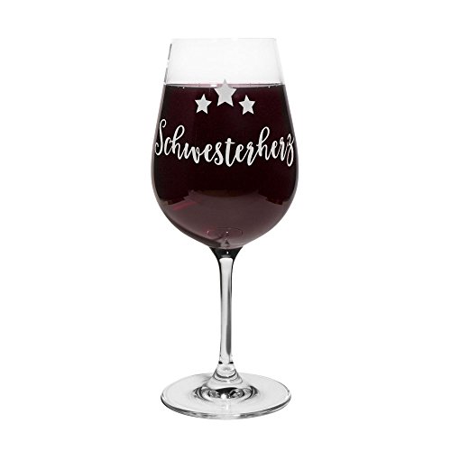 printplanet® Rotweinglas mit Namen Schwesterherz graviert - Leonardo® Weinglas mit Gravur - Design Sterne von printplanet