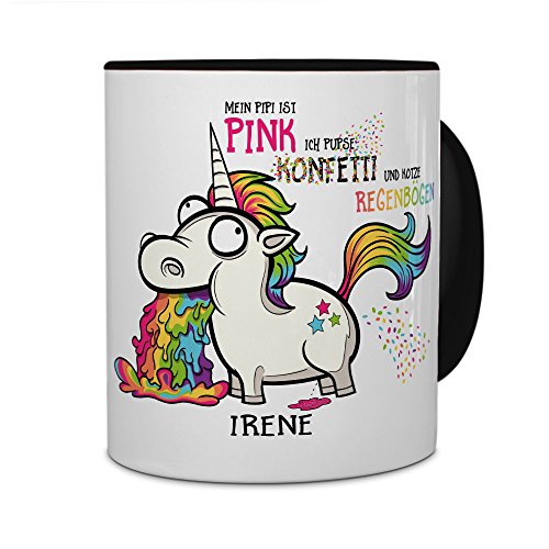 printplanet® Tasse mit Namen Irene - Motiv Einhorn - Namenstasse, Kaffeebecher, Mug, Becher, Kaffeetasse - Farbe Schwarz von printplanet