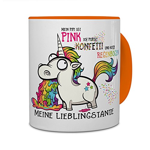 printplanet® Tasse mit Namen Lieblingstante - Motiv Einhorn - Namenstasse, Kaffeebecher, Mug, Becher, Kaffeetasse - Farbe Orange von printplanet