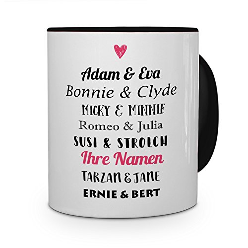 printplanet® Tasse mit Namen personalisiert - Motiv Berühmte Paare individuell gestalten - Farbvariante Schwarz von printplanet