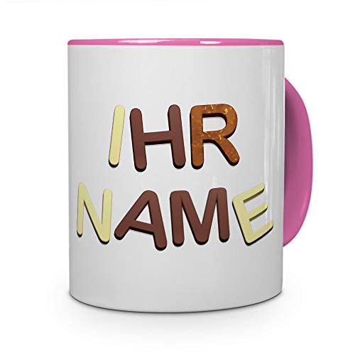 printplanet® Tasse mit Namen personalisiert - Motiv Schokoladenbuchstaben individuell gestalten - Farbvariante Rosa von printplanet