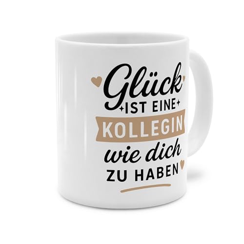 printplanet® Tasse mit Spruch „Glück ist eine Kollegin wie dich zu haben“ – Kaffeebecher mit komplett weißem Design – Keramiktasse 325 ml – lustige Sprüche-Tasse für Büro & Zuhause von printplanet