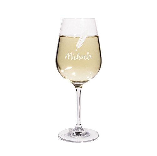 printplanet® Weißweinglas mit Namen Michaela graviert - Leonardo® Weinglas mit Gravur - Design Feder von printplanet