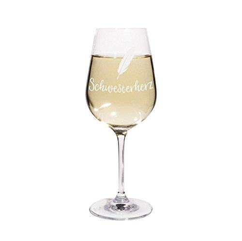 printplanet® Weißweinglas mit Namen Schwesterherz graviert - Leonardo® Weinglas mit Gravur - Design Feder von printplanet