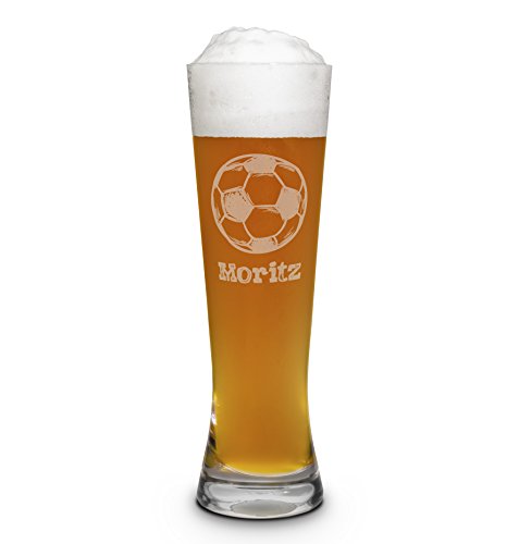 printplanet® Weizenglas mit Namen Moritz graviert - Leonardo® Weißbierglas mit Gravur - Design Fußball von printplanet