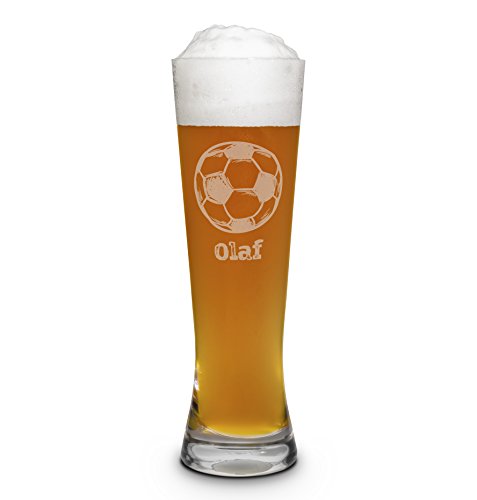 printplanet® Weizenglas mit Namen Olaf graviert - Leonardo® Weißbierglas mit Gravur - Design Fußball von printplanet