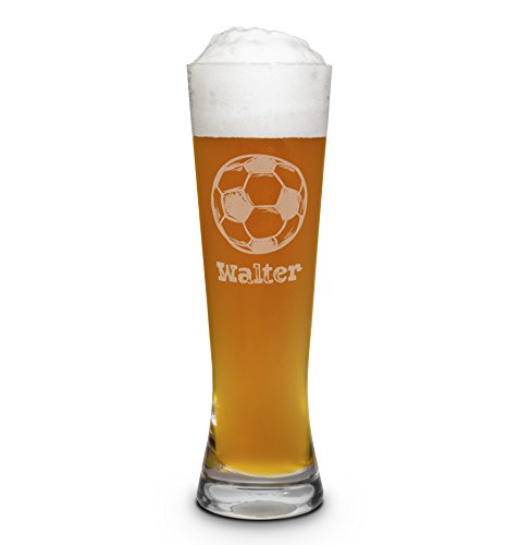 printplanet® Weizenglas mit Namen Walter graviert - Leonardo® Weißbierglas mit Gravur - Design Fußball von printplanet