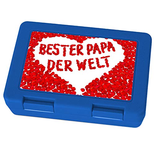 printplanet Brotdose mit Namen Bester Papa der Welt, Motiv Blumenherz, Lunchbox mit Namen, Brotdose Blau - Frühstücksdose Kunststoff lebensmittelecht von printplanet