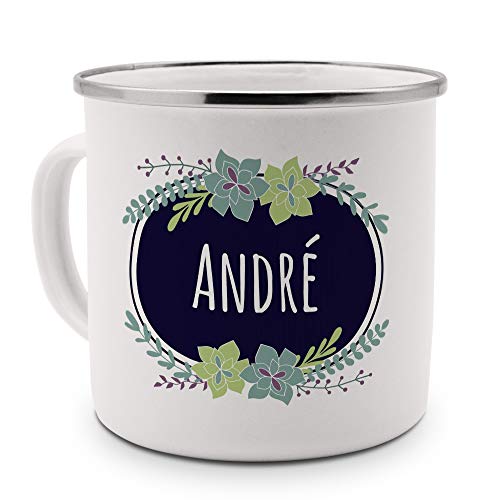 printplanet Emaille-Tasse mit Namen André - Metallbecher mit Design Flowers - Nostalgie-Becher, Camping-Tasse, Blechtasse, Farbe Silber printplanet Emaille-Tasse mit Namen André - Metallbecher mit Design Flowers - Nostalgie-Becher, Camping-Tasse, Blechtasse, Farbe Silber von printplanet