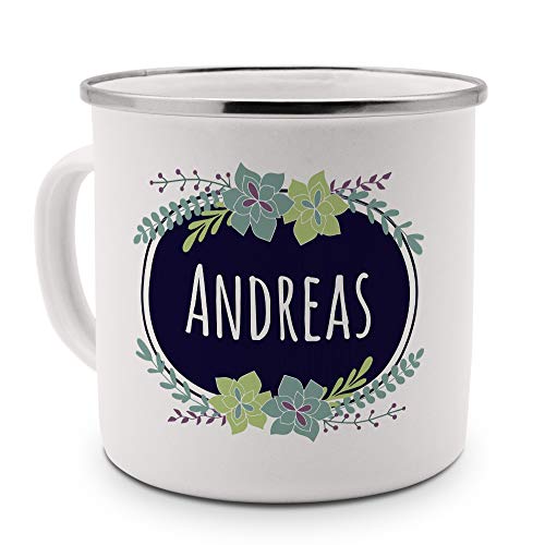 printplanet Emaille-Tasse mit Namen Andreas - Metallbecher mit Design Flowers - Nostalgie-Becher, Camping-Tasse, Blechtasse, Farbe Silber printplanet Emaille-Tasse mit Namen Andreas - Metallbecher mit Design Flowers - Nostalgie-Becher, Camping-Tasse, Blechtasse, Farbe Silber von printplanet