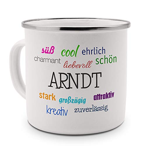 printplanet Emaille-Tasse mit Namen Arndt - Metallbecher mit Design Positive Eigenschaften - Nostalgie-Becher, Camping-Tasse, Blechtasse, Farbe Silber printplanet Emaille-Tasse mit Namen Arndt - Metallbecher mit Design Positive Eigenschaften - Nostalgie-Becher, Camping-Tasse, Blechtasse, Farbe Silber von printplanet