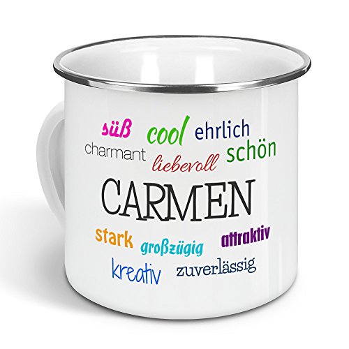 printplanet - Emaille-Tasse mit Namen Carmen - Metallbecher mit Design Positive Eigenschaften - Nostalgie-Becher, Camping-Tasse, Blechtasse, Farbe Silber, 300ml printplanet - Emaille-Tasse mit Namen Carmen - Metallbecher mit Design Positive Eigenschaften - Nostalgie-Becher, Camping-Tasse, Blechtasse, Farbe Silber, 300ml von printplanet