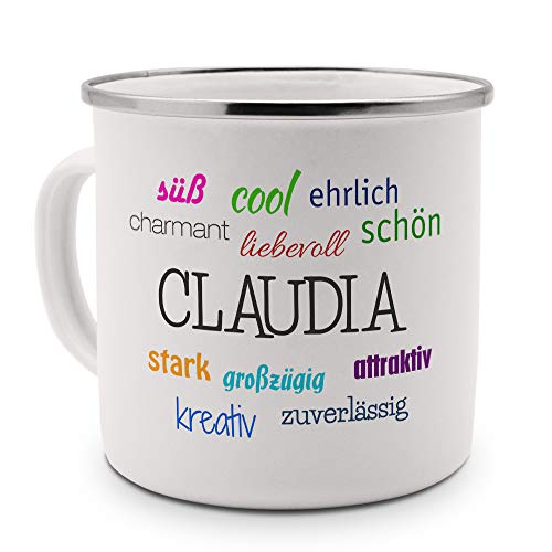 printplanet Emaille-Tasse mit Namen Claudia - Metallbecher mit Design Positive Eigenschaften - Nostalgie-Becher, Camping-Tasse, Blechtasse, Farbe Silber printplanet Emaille-Tasse mit Namen Claudia - Metallbecher mit Design Positive Eigenschaften - Nostalgie-Becher, Camping-Tasse, Blechtasse, Farbe Silber von printplanet