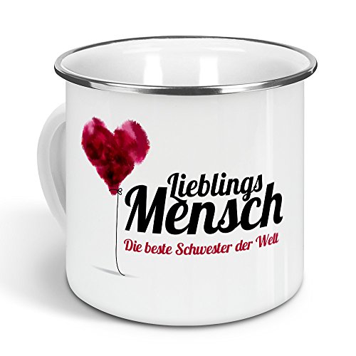 printplanet - Emaille-Tasse mit Namen Die Beste Schwester der Welt - Metallbecher mit Design Lieblingsmensch - Nostalgie-Becher, Camping-Tasse, Blechtasse, Farbe Silber, 300ml von printplanet