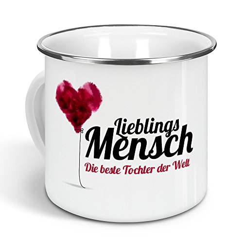 printplanet - Emaille-Tasse mit Namen Die Beste Tochter der Welt - Metallbecher mit Design Lieblingsmensch - Nostalgie-Becher, Camping-Tasse, Blechtasse, Farbe Silber, 300ml von printplanet